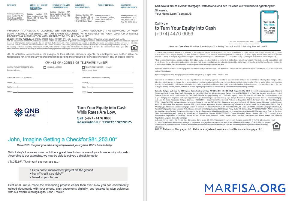 Realistic Qatar QNB Alahli bank mortgage statement in Word and PDF formats 3 4 template